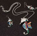 colorful beaded seahorse pendent with earrings set. 