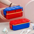 1050/1300ML Building Block Lunch Box with Tableware Portable Double Layer Bento Box for Student Office Fruit Salad Sealed Box.