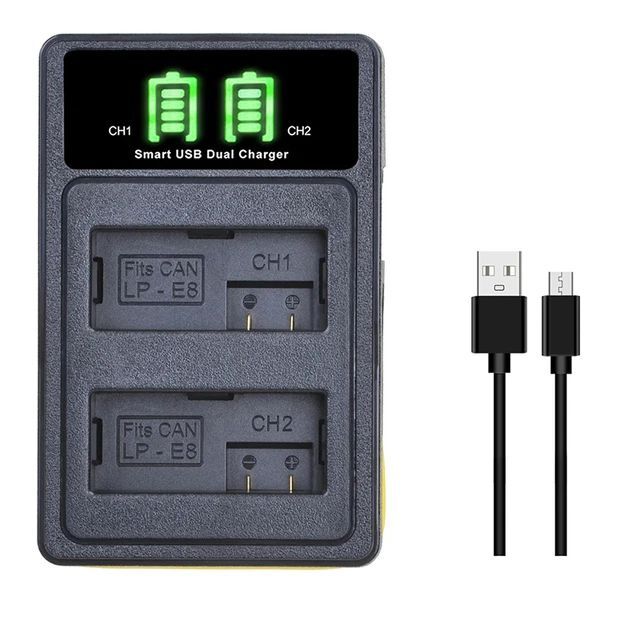 Dual battery usb charger for Canon lp e8 battery 700d 600d 550d 650d camera