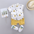 2PCS Baby Set Summer Fashion Triangle Random Print Standing Neck Shirt Short Sleeve Shorts Set. 