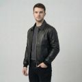 Men’s Faux Leather Bomber Jacket – Full Zip, Brown/Black - Image 9