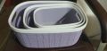 Multipurpose Storage Baskets Set – 3 Sizes – White, Purple, Dark Grey – Durable Plastic Organizer Bins with Handles for Kitchen, Pantry, Closet, Bathroom – Rattan Design Storage Boxes for Home and Office. 