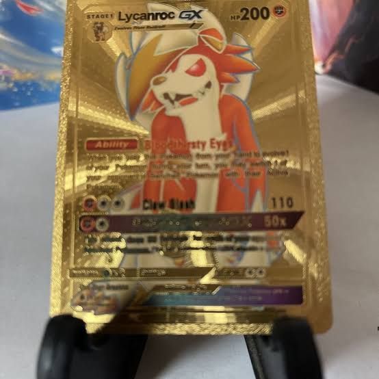 Pokemon Lycanroc GX Card 138/145 HP200 - Gold Foil Fan Art NM |