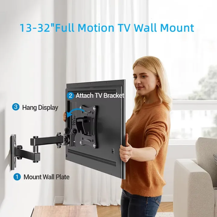 Full%20Motion%20TV%20Monitor%20Wall%20Mount%20Bracket%20Articulating%20Arms%20Swivel%20Tilt%20Extension%20Rotation%20for%20Most%2010-32%20Inch%20Flat%20Curved%20TVs%20-%20Image%202