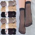 Black Dot Transparent Socks Ultra-thin Elastic Women Crystal Silk Socks Nylon Fashion Ladies Summer Short Ankle Socks.