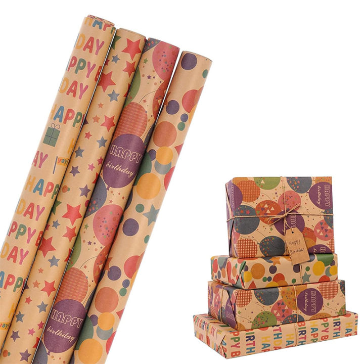 1 roll 17 inch X 120inch Birthday Wrapping Paper, Gift Wrapping Paper Roll, Kraft Wrapping Paper