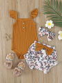 Newborn Cute Baby Girl Clothes Set Sleeveless Bodysuit Butterfly Printed Shorts 3Pcs Summer Clothing Suit Baby Girl Clothes. 