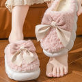 Winter Warm Fur Slippers for Women Cute bow House Non Slip Soft Shoes Comfort Flat Heel Home Indoor Bedroom Plush Slippers. 