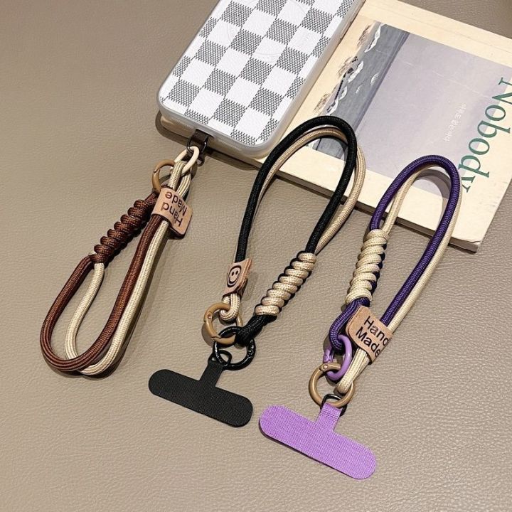 New Short Phone Lanyard With British Style Contrasting Color Weaving ...