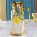 Luxury Hammered Glass Water Pitcher with Gold Tone Handle & Lid Modern Heat Resistant Iced Tea Juice & Sangria Decanter by Carpets Galaxy.