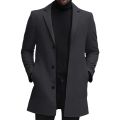Men's Wool Pea Coat Solid Color Lapel Collar Single Breasted Jacket Warm Mid Length Winter Trench Coat.