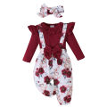3PCS Clothes Outfits for 1-24Months Newborn&Toddler Baby Girl Long Sleeves Romper+Flower Strap Pants Cute Christmas Costume. 