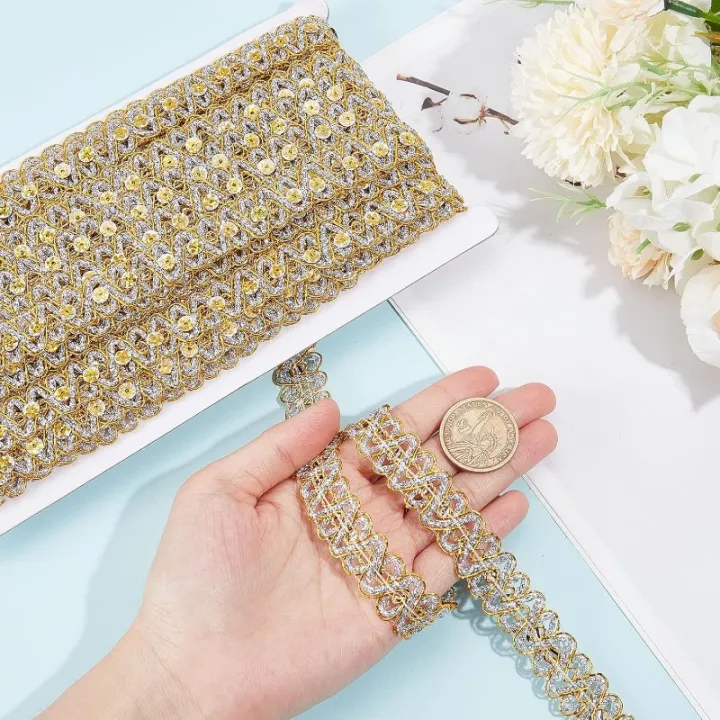 14.2Yds%20Gold%20Lace%20Fabric%20Sewing%20Embroidery%20Sequin%20Ribbon%203/4"%20Waved%20Paillette%20Lace%20for%20Sewing%20Christmas%20Dress%20Clothing%20Crafts%20-%20Image%203