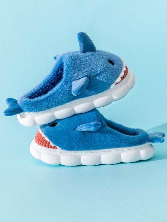 Men's%20Home%20Slippers%20Autumn%20and%20Winter%20New%20Interesting%20Cartoon%20Shark%20Plaid%20Cotton%20Slippers%20-%20Image%205
