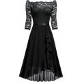 Evening Formal Dresses For Women Dark Blue Summer Dress Lace Irregular Large Skirt Wedding Guest Women Blouses Dressy Robe Femme. 
