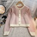 Women's Korean Fashion New Korean Long-sleeved Knit Sweater Cardigans Outwear Coat. 