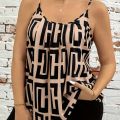 Plus size women's clothing elegant and fashionable contrast printed suspender tops spring, summer and autumn style.