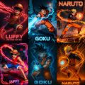 6 in 1 Anime Poster Pack – Luffy, Naruto, Goku | A5 5.8 × 8.3 inch Premium Glossy Print Cards for Wall Décor & Gifts. 
