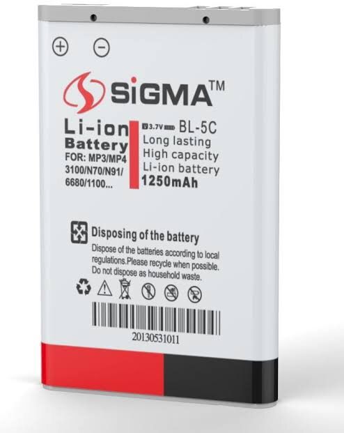 Sigma 5c battery Nokia BL-5C 1250mah Li-ion Battery 100% Original Sigma Mobile Phone Battery