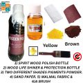 Glossy Wood & Furniture Polish, 500 ml, with powder colors, malmal cloth and complimentary emry paper-  Different variants with synthetic warnish and wood life polish. 