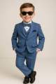 Stylish Boys Formal 5-Piece Suit with Shirt, Pant, Waist coat Bow Tie – Green & Blue (6 Months – 11 Years).