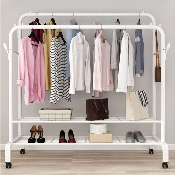 Coat Rack And Clothes Hanger Stand With Side Hooks And Bottom Shelves ...