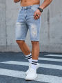 Shorts Pants Jeans Men Clothing Trousers Denim , 2026 Summer Men's Light Blue Ripped Denim Shorts, Distressed Straight Fit Knee. 