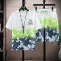 Casual T Shirt for Men Set Gradient Short Sleeve T-shirt Set Shorts Set Men's Summer Sport Gym Men Shirt Outfit Male Clothing. 