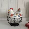1pc Farmhouse Hen-Shaped Ceramic Egg Baske -Ceramic Egg Holder with Lid,Rustic Kitchen Organizer for Fruits/Veggies. 