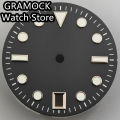 GRAMOCK 29mm Watch Dial With Hands Set Green Luminous 6 o 'clock Date Window Silver/Black Edge Index Fit NH35 Movement. 