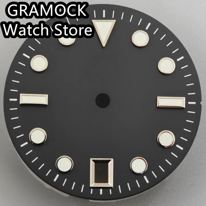 GRAMOCK%2029mm%20Watch%20Dial%20With%20Hands%20Set%20Green%20Luminous%206%20o%20'clock%20Date%20Window%20Silver/Black%20Edge%20Index%20Fit%20NH35%20Movement%20-%20Image%207