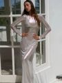 Mesh See Through Maxi Dresses For Women Beach Cover-ups Long Sleeve Vestidos De Mujer Slim Fit One Piece Hot Club Rave Outfits.