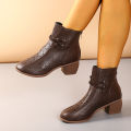 2025 Summer New Women's Fashion Hollow-Out Soft Sole Mid-Heel Ankle Boots, Retro Breathable Comfortable Shoes. 