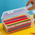 2pcs Large Capacity Transparent Plastic Pencil Boxes, Portable Tension Mount Storage Organizer for Oil Pastels, Crayons. 