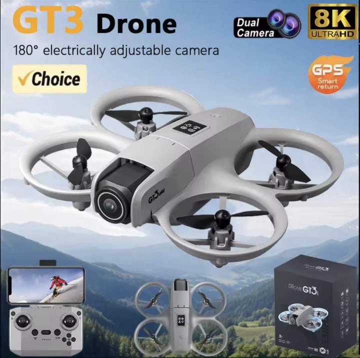 GT3 Dual Camera Drone Optical Flow Localization Wide Angle HD 8K Height Hold RC Obstacle Avoidance Foldable Quadcopter Drone