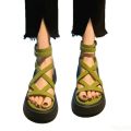 Fashionable Thick Bottom Sponge Cake Bottom Sandals for Women's Summer Style Versatile Hollow Cross Fine Strap Zipper Sandals. 