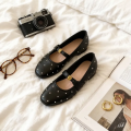 Women's French-Style Mary Jane Flats, Black Square-Toe Comfortable Fashionable Pumps, Elegant Versatile Daily Commuter Shoes.. 