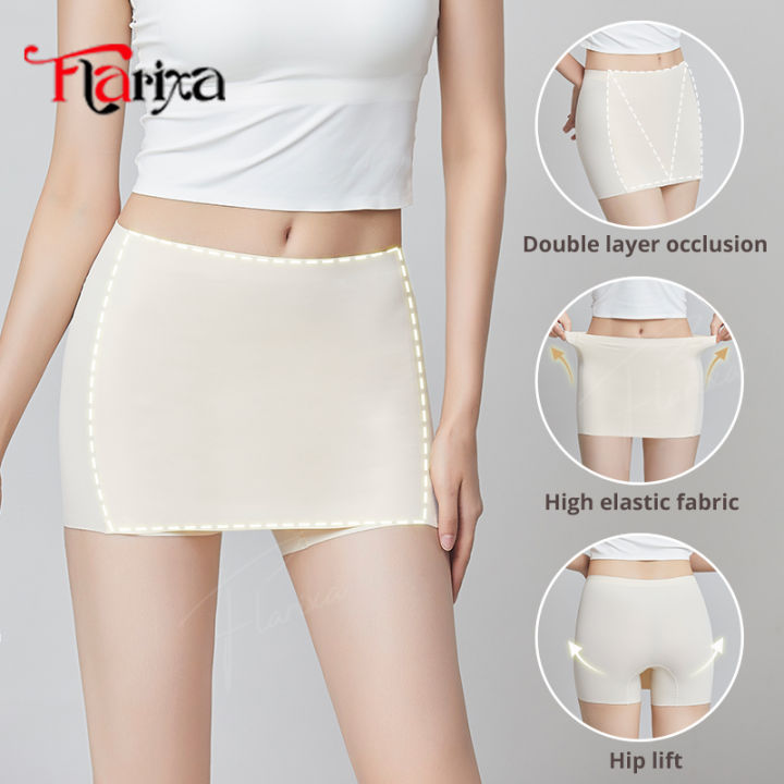Flarixa Ice Silk Safety Shorts Double Layer Invisible Under Skirt Panties Seamless Boyshorts Women Underwear Anti Friction Pants