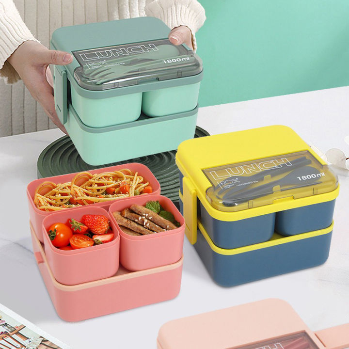 1100ML/1800ML 2 layer Compartment Lunch Box For Kids With Fork and Spoon Microwave Bento Boxes Portable Food Storage Container