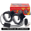 3-inch LED Car Dynamic Devil Eye 3D Lens 33 Mode Dynamic Pupils Remote Headlight Large Light Car Light Modification Eagle Eye. 