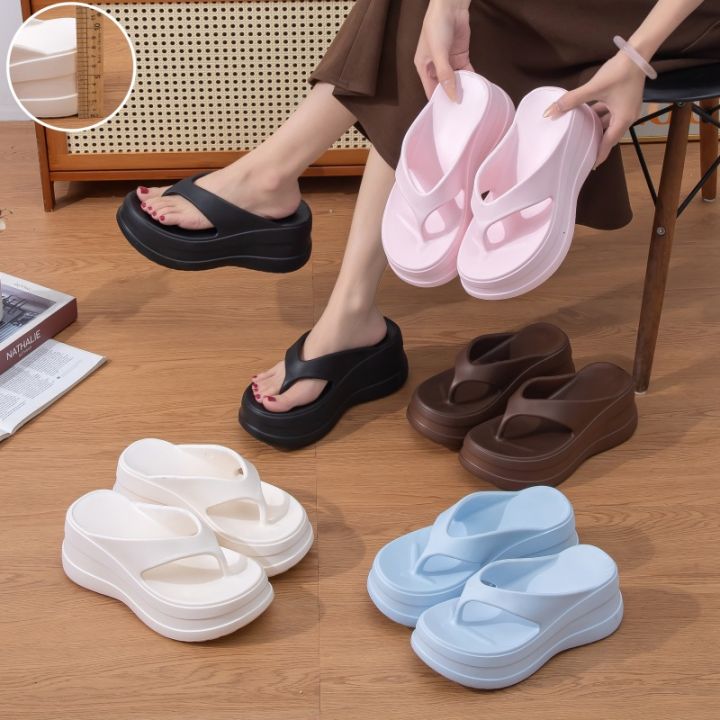 New 6CM thick bottom flip flops made of EVA material for summer wear, with clip on slippers for women, fashionable and versatile