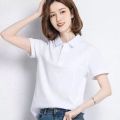 Women's Basic Solid Color Short-Sleeved POLO Shirts Summer Knitted Tops Daily Casual Models Can Be Machine Washed and Dry Clean. 