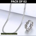 Plain Silver Chain with Ring, Pack of 2pc. 