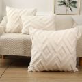Soft Plush Snowflake Velvet Cream White Pillow Covers, Large Rhombus Pattern, Bedroom Decor, Living Room Decor Cushion Cover. 