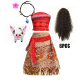Movie Mona Dress for Kids Girls Princess Viana Cosplay Children Birthday Party Halloween Necklace Pet Pig Chicken Set Full Print.