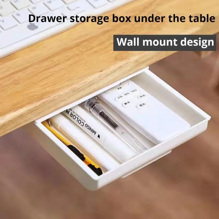1pc White SelfAdhesive Storage Drawer Box Makeup Pencil Tray Desk ...