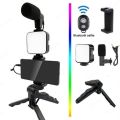 Professional AY-49 Smartphone Vlog Video Fill Light Kit with Tripod Microphone Phone Stand Remote Controller Shooting-Video Making kt-Vlogging Kit. 