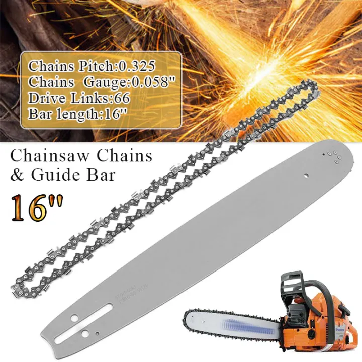 1Set 16 Inch Chainsaw Guide Bar + Chainsaw Chains 3/8 LP 325" .058 ...
