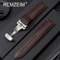 Litchi Grain Strap 18/20/22mm Watch Accessories Genuine Soft Leather Wristwatch Band With Butterfly Buckle.
