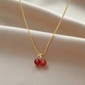 Little Wine Red Cherry Pendant Necklaces Women Fashion Personality Fruit Golden Chain Necklace Party Jewelry Birthday K0.